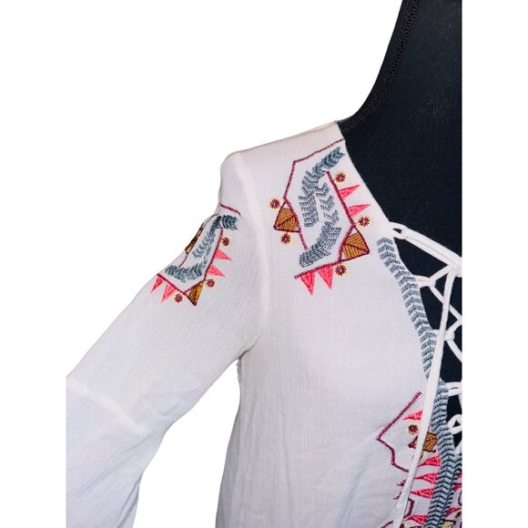 Lulus My Bell-Loved Ivory Embroidered Shift Tunic Top Peasant S Boho Cottage Cor - Picture 12 of 15